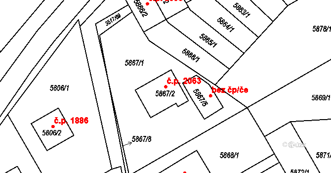 Pod Bezručovým vrchem 2063, Krnov na parcele st. 5867/2 v KÚ Krnov-Horní Předměstí, Katastrální mapa