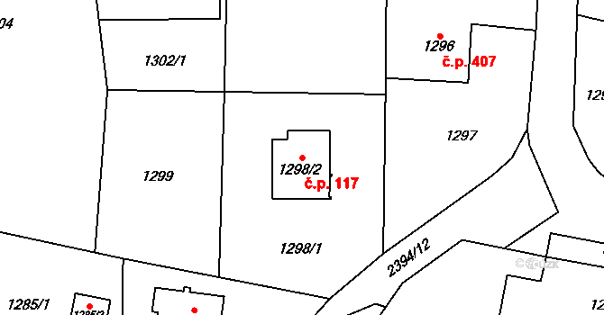 Fryčovice 117 na parcele st. 1298/2 v KÚ Fryčovice, Katastrální mapa