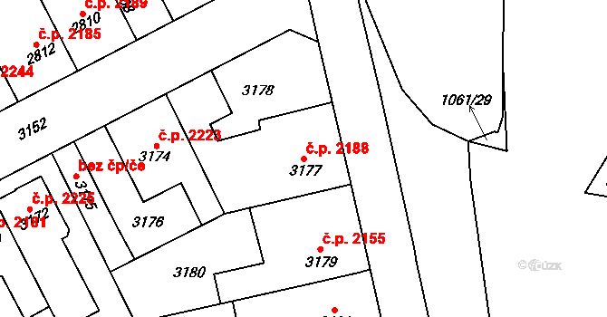 Kladno 2188 na parcele st. 3177 v KÚ Kladno, Katastrální mapa