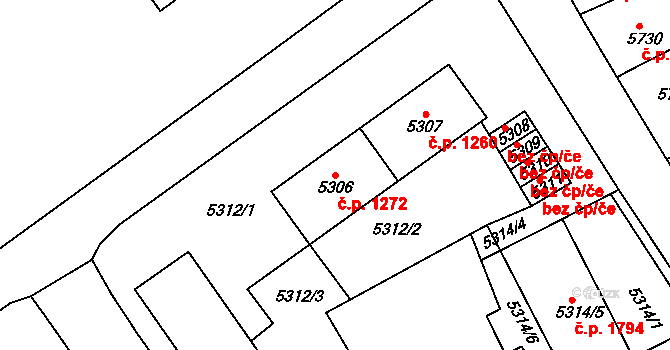 Kročehlavy 1272, Kladno na parcele st. 5306 v KÚ Kročehlavy, Katastrální mapa