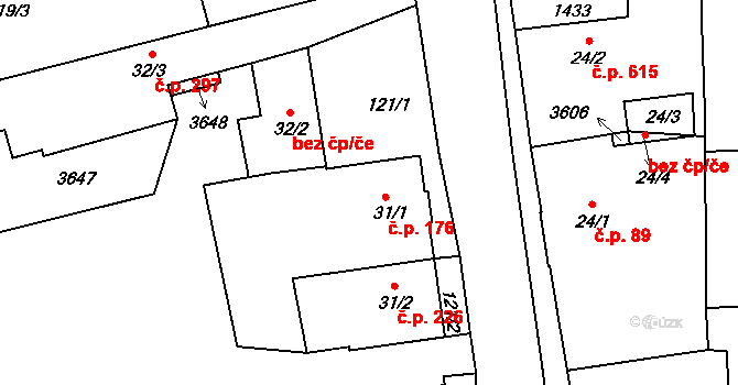 Hejnice 176 na parcele st. 31/1 v KÚ Hejnice, Katastrální mapa