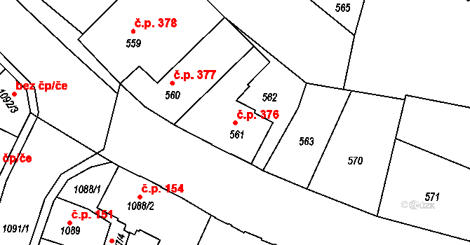 Děčín IV-Podmokly 376, Děčín na parcele st. 561 v KÚ Podmokly, Katastrální mapa