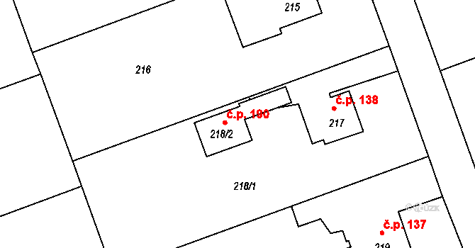 Žabeň 190 na parcele st. 218/2 v KÚ Žabeň, Katastrální mapa