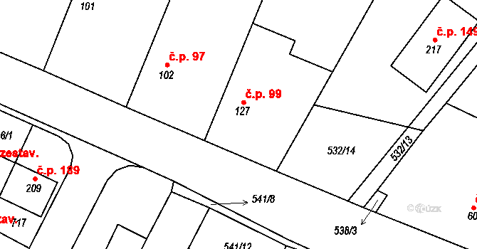 Kosořice 99 na parcele st. 127 v KÚ Kosořice, Katastrální mapa