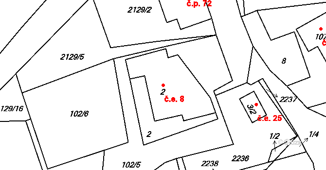 Písařova Vesce 8, Lesná na parcele st. 2 v KÚ Písařova Vesce, Katastrální mapa