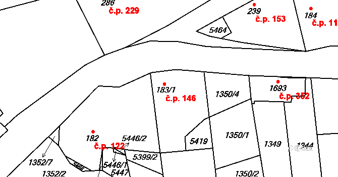Podkozí 146, Chyňava na parcele st. 183/1 v KÚ Chyňava, Katastrální mapa
