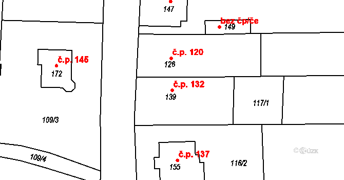 Lípy 132, Slatinice na parcele st. 139 v KÚ Lípy, Katastrální mapa