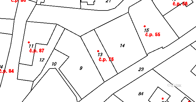 Osek 75 na parcele st. 13 v KÚ Osek u Hořovic, Katastrální mapa