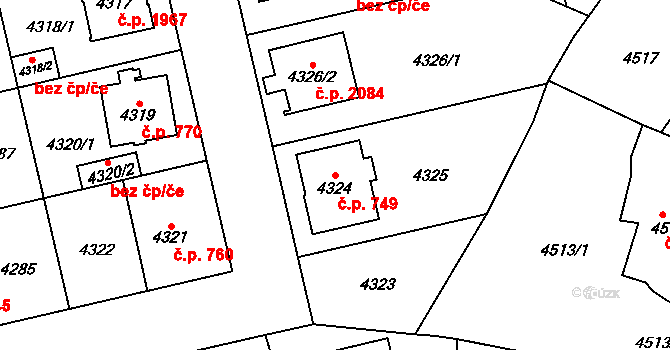 Šternberk 749 na parcele st. 4324 v KÚ Šternberk, Katastrální mapa