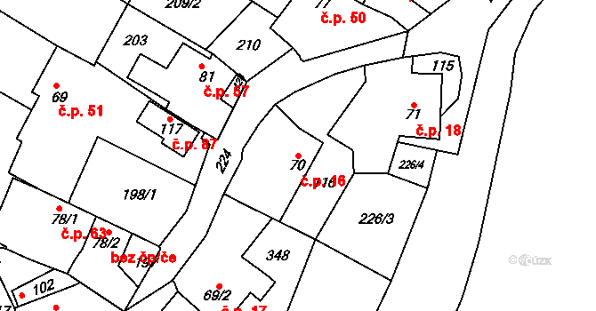 Kluzov 16, Haňovice na parcele st. 70 v KÚ Haňovice, Katastrální mapa