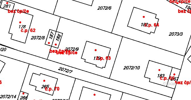 Zvíkov 63 na parcele st. 179 v KÚ Zvíkov u Lišova, Katastrální mapa