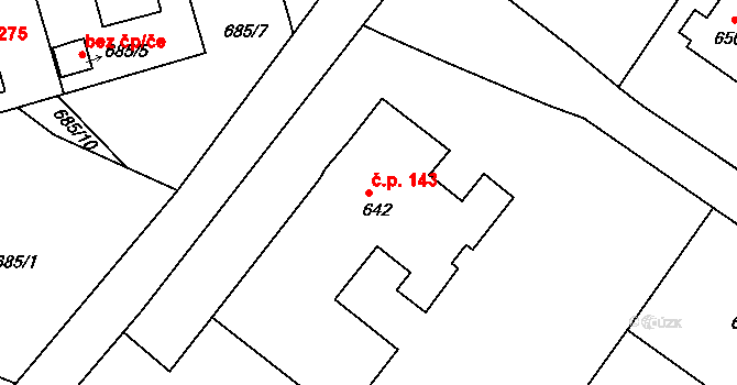 Děčín VII-Chrochvice 143, Děčín na parcele st. 642 v KÚ Chrochvice, Katastrální mapa