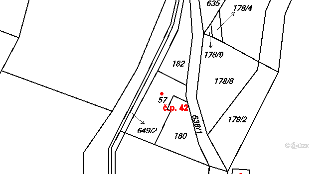 Oparno 42, Velemín na parcele st. 57 v KÚ Oparno, Katastrální mapa