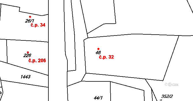 Lužany 32 na parcele st. 46 v KÚ Lužany u Jičína, Katastrální mapa