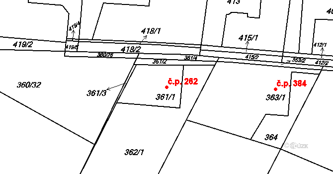 Lutyně 262, Orlová na parcele st. 361/1 v KÚ Horní Lutyně, Katastrální mapa