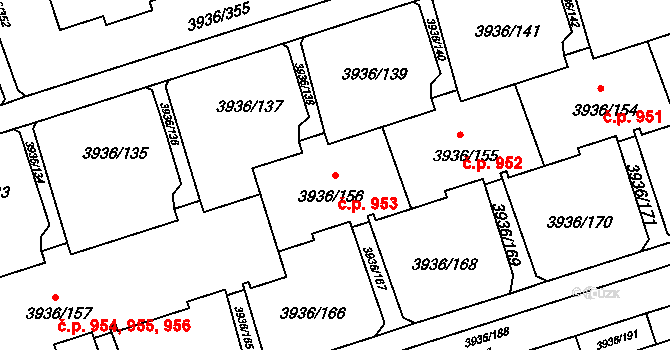 Lutyně 953, Orlová na parcele st. 3936/156 v KÚ Horní Lutyně, Katastrální mapa