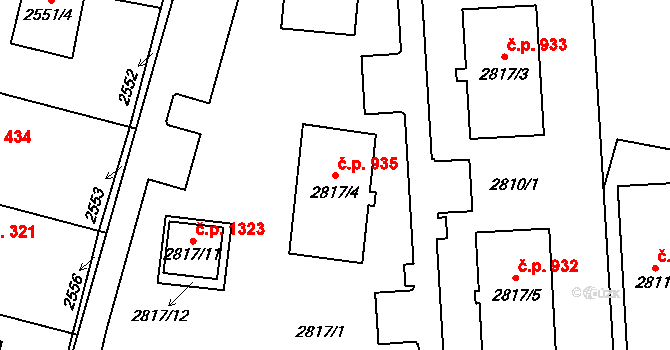 Poruba 935, Orlová na parcele st. 2817/4 v KÚ Poruba u Orlové, Katastrální mapa