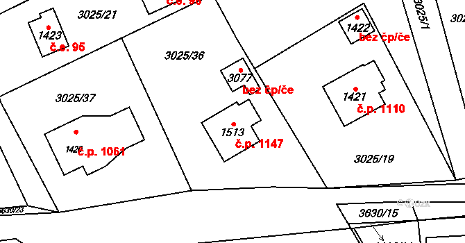 Rožnov pod Radhoštěm 1147 na parcele st. 1513 v KÚ Rožnov pod Radhoštěm, Katastrální mapa