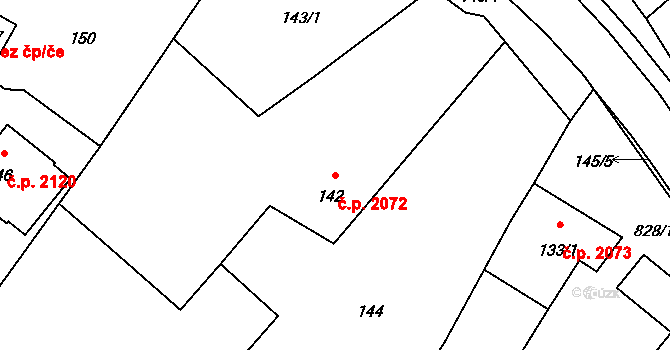 Rožnov pod Radhoštěm 2072 na parcele st. 142 v KÚ Hážovice, Katastrální mapa