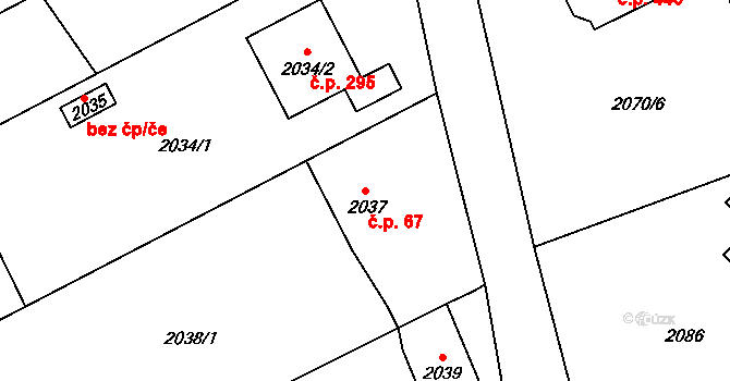 Brná 67, Ústí nad Labem na parcele st. 2037 v KÚ Brná nad Labem, Katastrální mapa