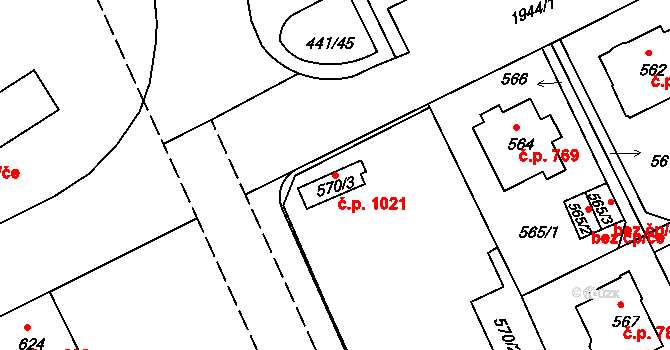 Klíše 1021, Ústí nad Labem na parcele st. 570/3 v KÚ Klíše, Katastrální mapa