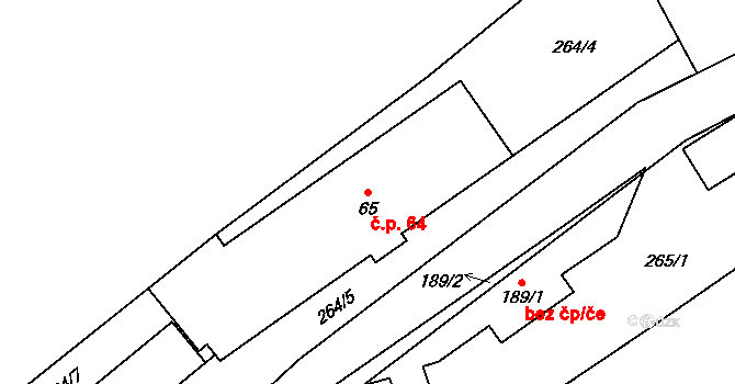 Litice nad Orlicí 64, Záchlumí na parcele st. 65 v KÚ Litice nad Orlicí, Katastrální mapa