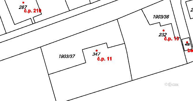 Třebovice 11 na parcele st. 347 v KÚ Třebovice, Katastrální mapa