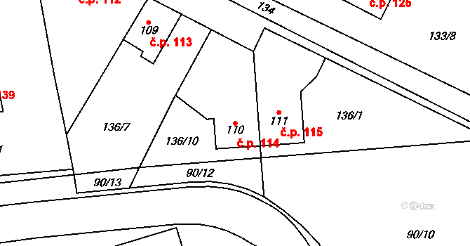 Přední Lhota 114, Poděbrady na parcele st. 110 v KÚ Přední Lhota u Poděbrad, Katastrální mapa