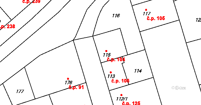 Třebestovice 104 na parcele st. 115 v KÚ Třebestovice, Katastrální mapa
