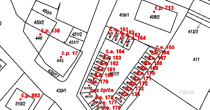 Miřetice u Klášterce nad Ohří 184, Klášterec nad Ohří na parcele st. 407/27 v KÚ Miřetice u Klášterce nad Ohří, Katastrální mapa