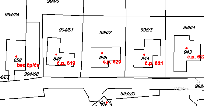 Bohosudov 620, Krupka na parcele st. 995 v KÚ Bohosudov, Katastrální mapa