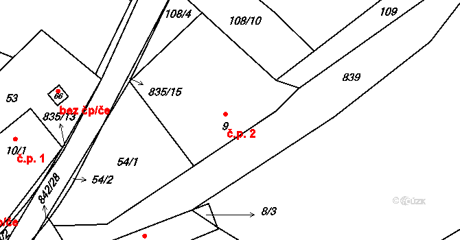 Rácov 2, Batelov na parcele st. 9 v KÚ Rácov, Katastrální mapa