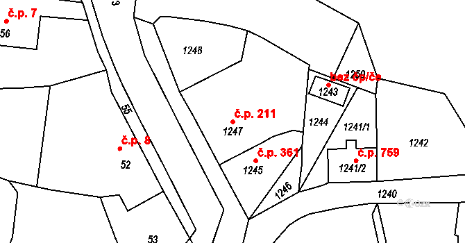 Skřečoň 211, Bohumín na parcele st. 1247 v KÚ Skřečoň, Katastrální mapa