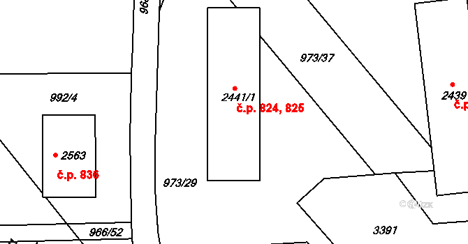 Chrudim IV 824,825, Chrudim na parcele st. 2441/1 v KÚ Chrudim, Katastrální mapa