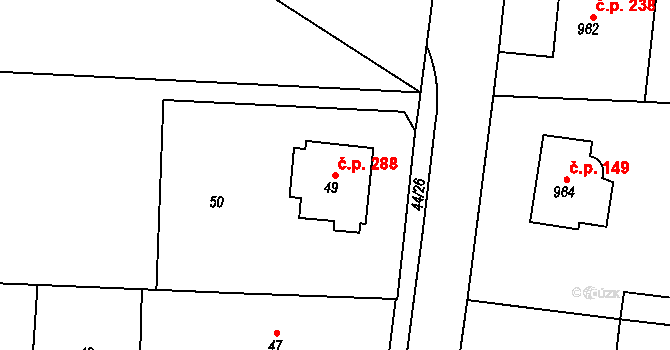 Děčín XXXII-Boletice nad Labem 288, Děčín na parcele st. 49 v KÚ Boletice nad Labem, Katastrální mapa