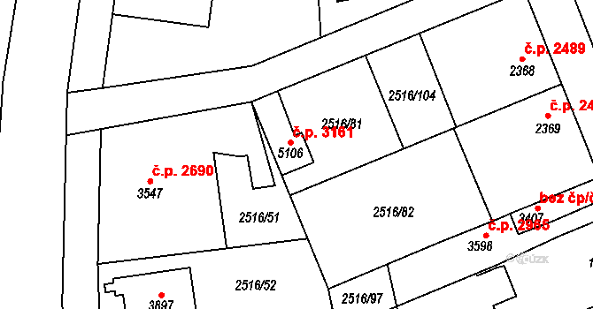 Břeclav 3161 na parcele st. 5106 v KÚ Břeclav, Katastrální mapa