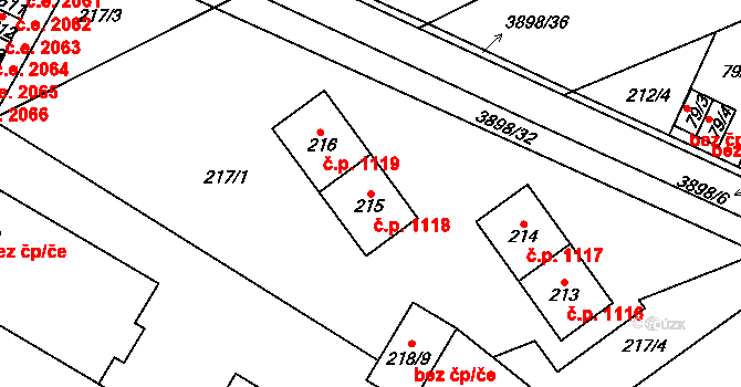 Řečkovice 1118, Brno na parcele st. 215 v KÚ Řečkovice, Katastrální mapa