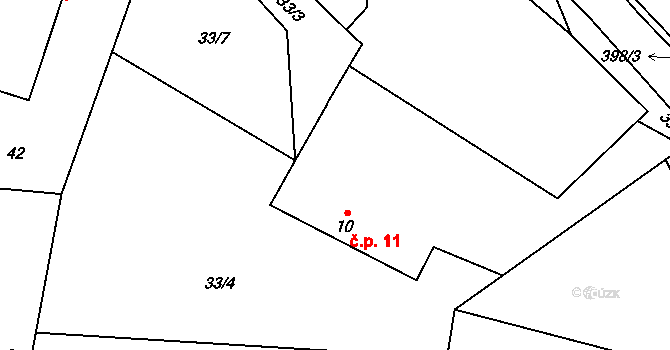 Chabrovice 11, Skopytce na parcele st. 10 v KÚ Chabrovice, Katastrální mapa