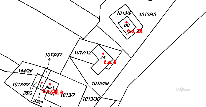 Čeraz 5, Vesce na parcele st. 74 v KÚ Čeraz, Katastrální mapa