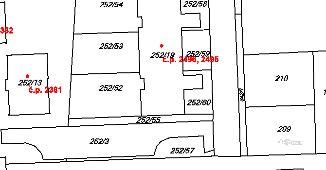Tábor 2495 na parcele st. 252/19 v KÚ Klokoty, Katastrální mapa