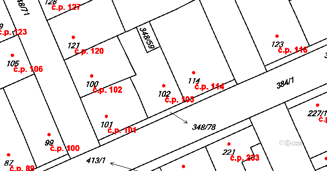 Černčice 103 na parcele st. 102 v KÚ Černčice u Loun, Katastrální mapa