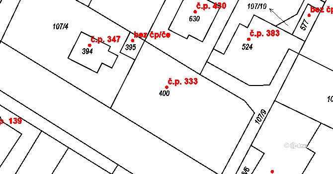 Dobroměřice 333 na parcele st. 400 v KÚ Dobroměřice, Katastrální mapa