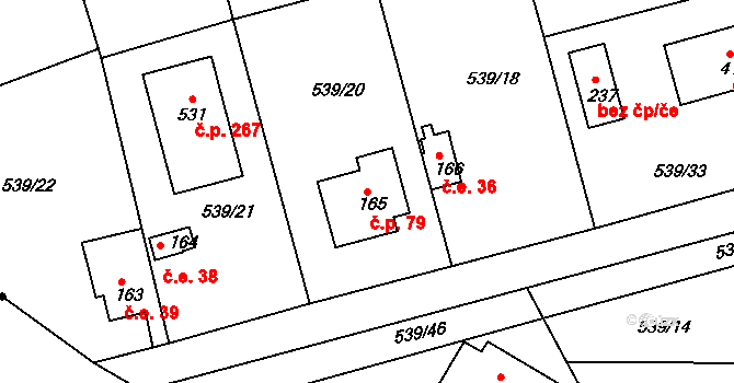 Horoušánky 79, Horoušany na parcele st. 165 v KÚ Horoušany, Katastrální mapa