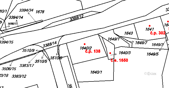 Pelhřimov 138 na parcele st. 1640/2 v KÚ Pelhřimov, Katastrální mapa
