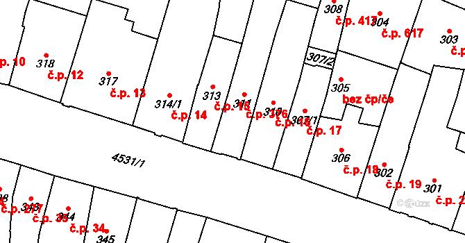 Teplice 376 na parcele st. 311 v KÚ Teplice, Katastrální mapa