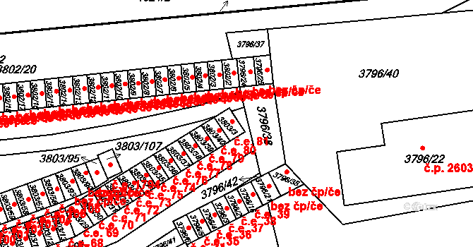 Teplice 81 na parcele st. 3803/3 v KÚ Teplice, Katastrální mapa