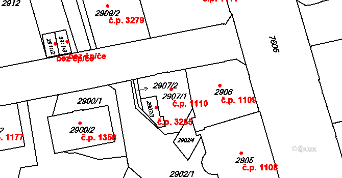 Frýdek 1110, Frýdek-Místek na parcele st. 2907/1 v KÚ Frýdek, Katastrální mapa