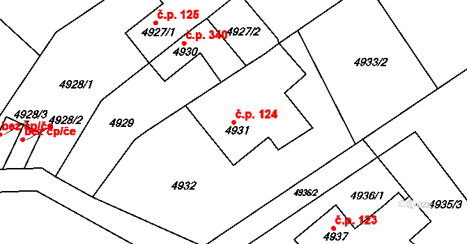 Lískovec 124, Frýdek-Místek na parcele st. 4931 v KÚ Lískovec u Frýdku-Místku, Katastrální mapa