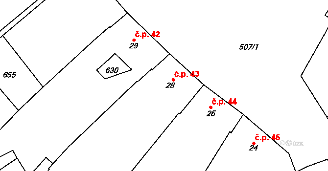 Unčovice 43, Litovel na parcele st. 28 v KÚ Unčovice, Katastrální mapa