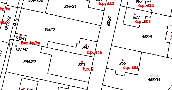 Litovel 445 na parcele st. 882 v KÚ Litovel, Katastrální mapa